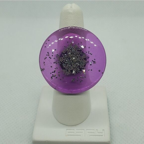 Adjustable Purple & Silver Colored Round Ring - Picture 2 of 6